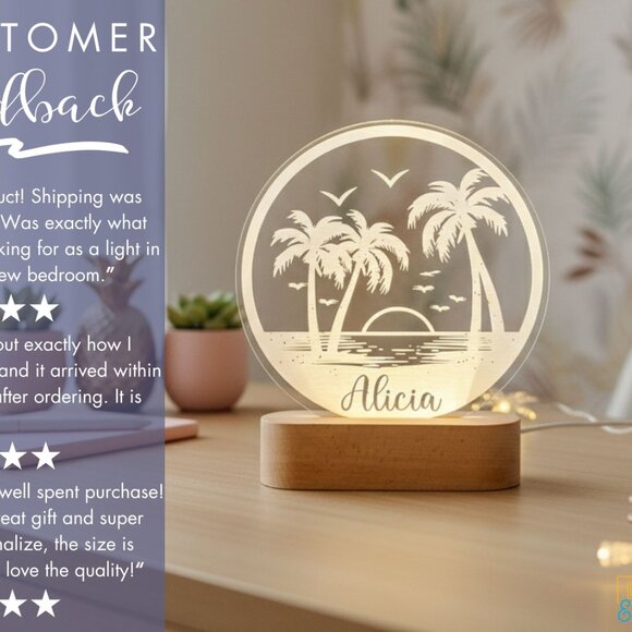 Palm Tree LED Lamp | Personalized Light-Up Name Sign for Greenery Lovers - Picture 7 of 8
